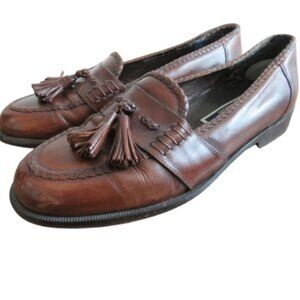 COLE HAAN Bragano Cognac Leather Tassel Slip On Loafers Preppy Made In Italy - 9
